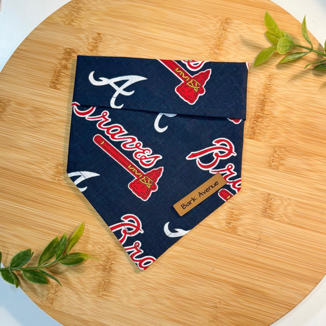 Braves dog bandana, handmade by Bark Avenue Pet Boutique