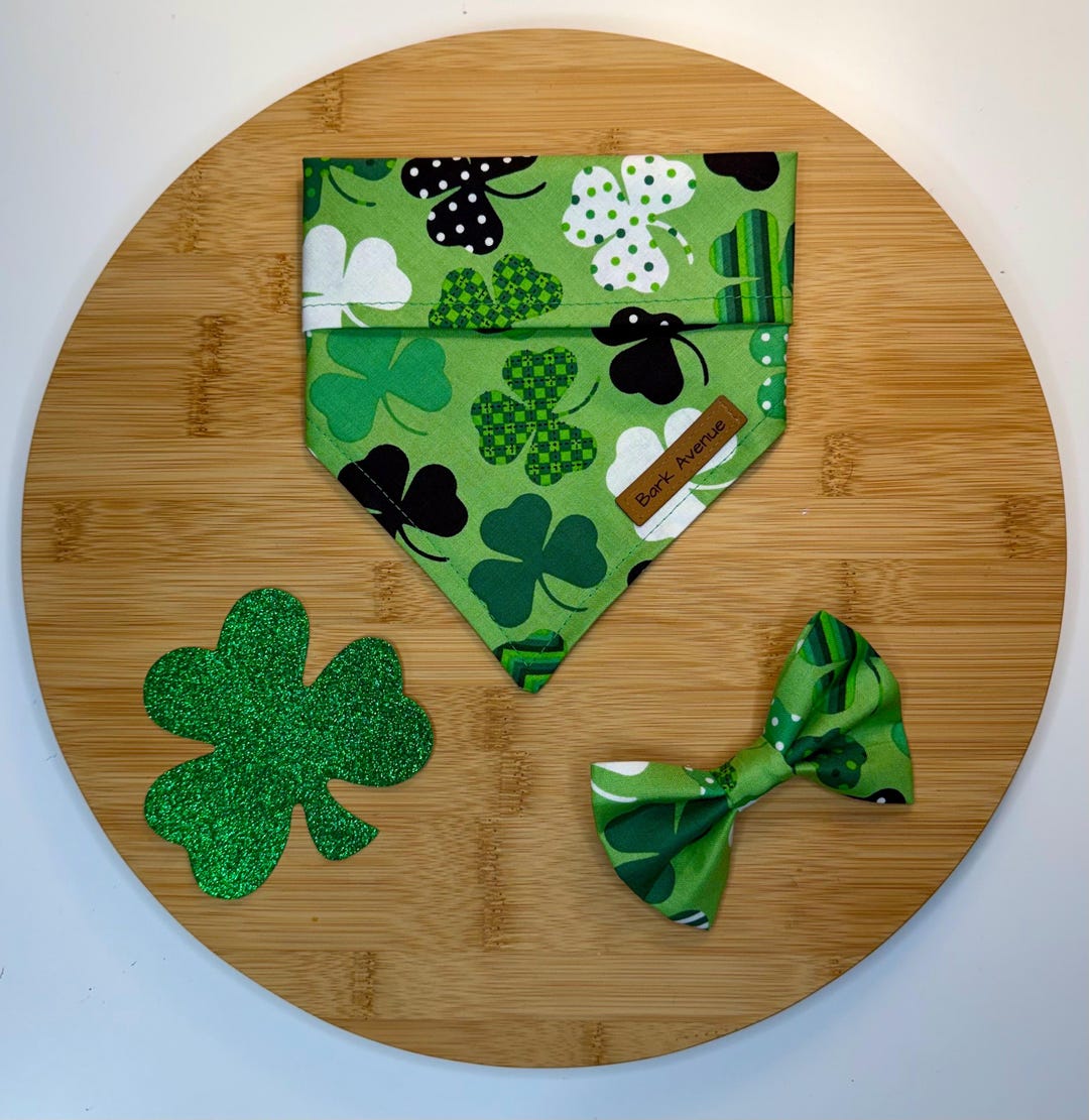 Green Clover dog bandana, handmade by Bark Avenue Pet Boutique