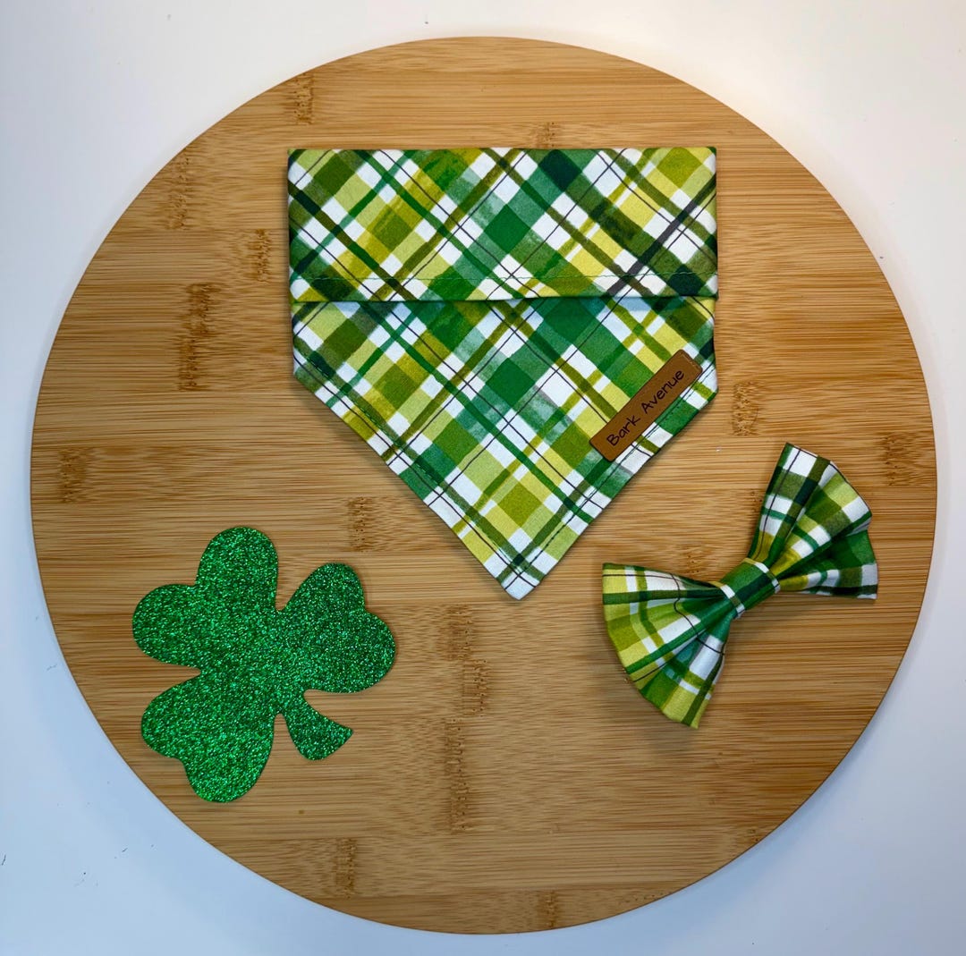 Green Plaid dog bandana, handmade by Bark Avenue Pet Boutique