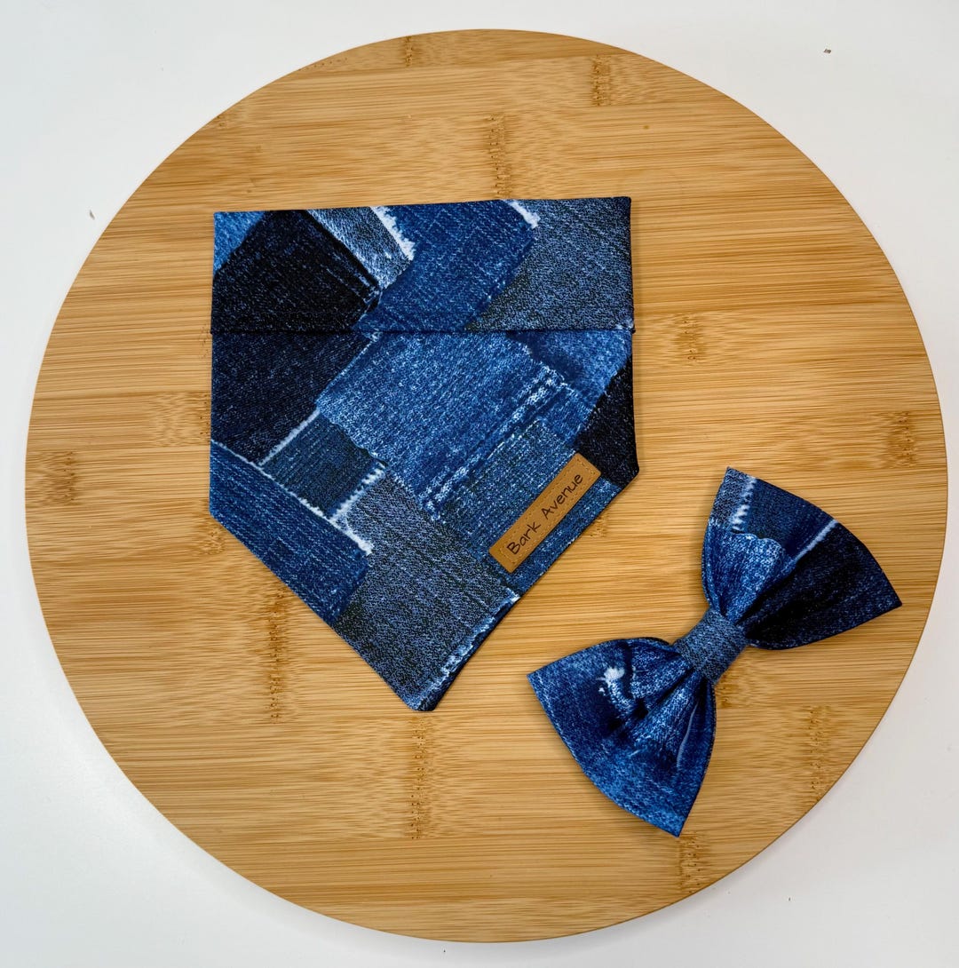 Light Blue Denim dog bandana, handmade by Bark Avenue Pet Boutique