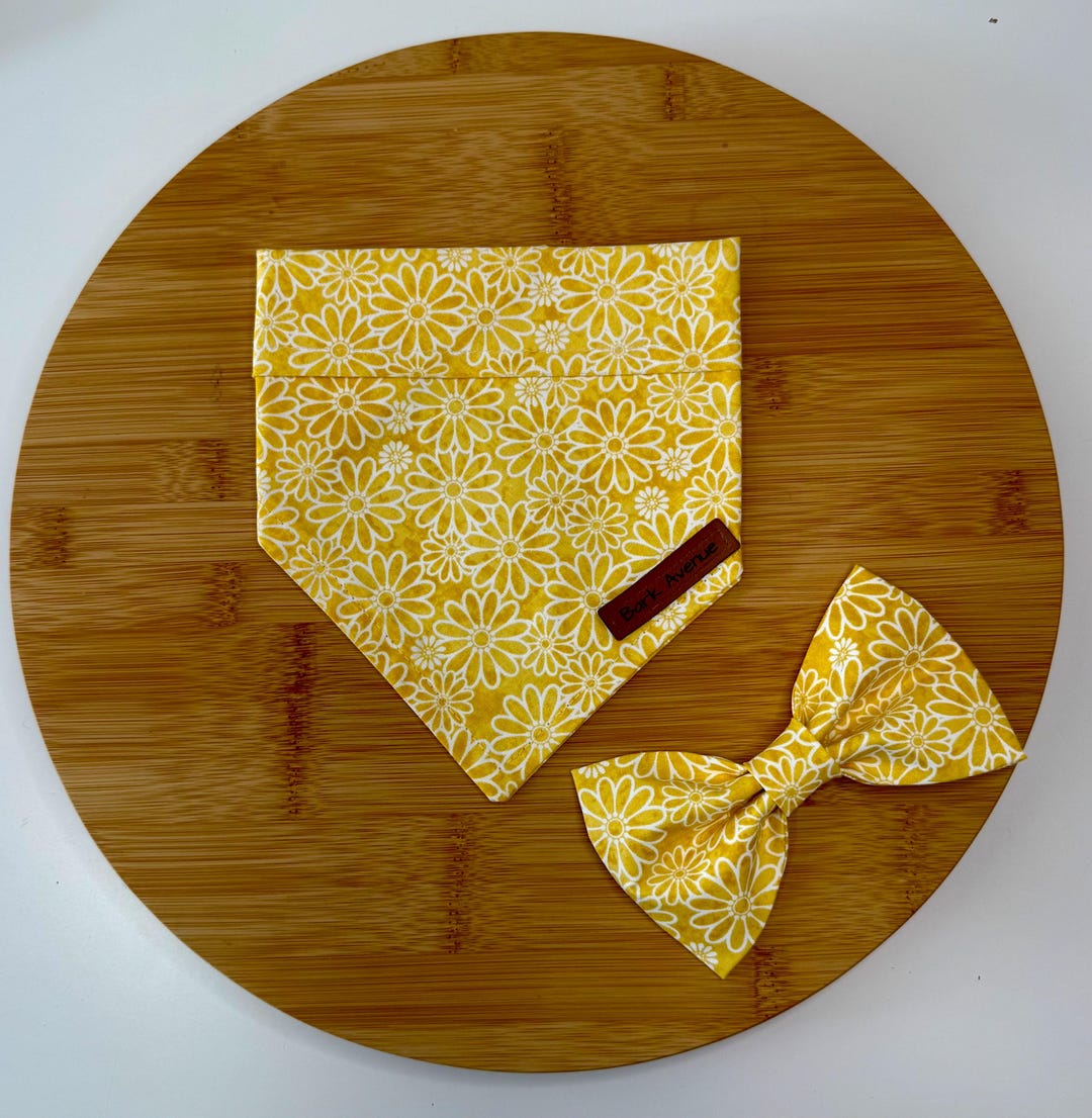 Yellow Daisy dog bandana, handmade by Bark Avenue Pet Boutique
